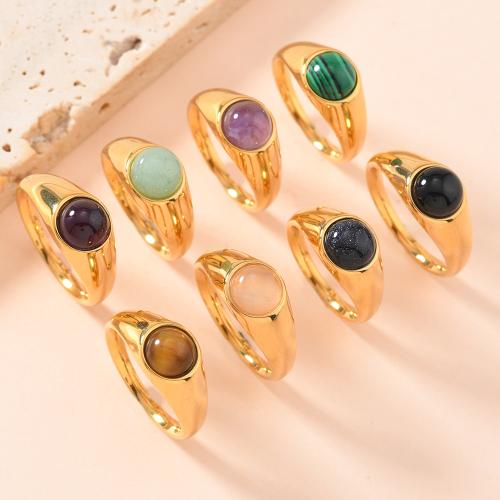 Natural Gemstone Finger Ring, 304 Stainless Steel, with Natural Stone, gold color plated, fashion jewelry & different materials for choice & Unisex, more colors for choice, Sold By PC