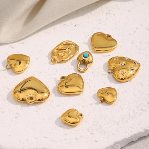 Edelstahl -Herz-Anhänger, 304 Edelstahl, 18K vergoldet, DIY & verschiedene Stile für Wahl & mit Strass, verkauft von PC