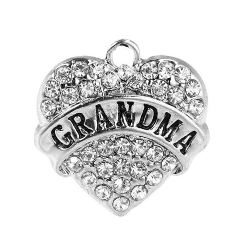Zinc alliage strass Pendants, alliage de zinc, coeur, Placage de couleur platine, DIY & émail & avec strass, 20x20mm, Vendu par PC