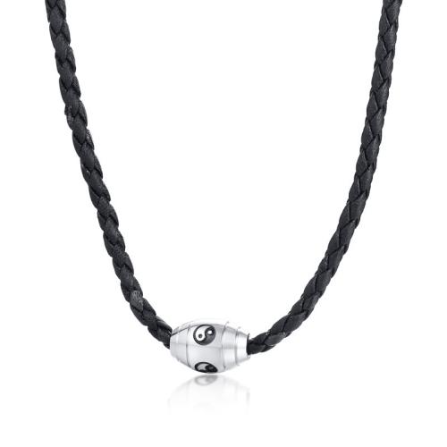 PU Leather Cord Necklace, 304 Stainless Steel, with PU Leather Cord, fashion jewelry & for man & enamel, black, Sold By PC