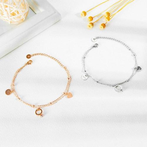 Stainless Steel Jewelry Bracelet, 304 Stainless Steel, with Cubic Zirconia, plated, Double Layer & fashion jewelry & for woman, more colors for choice, Sold By PC