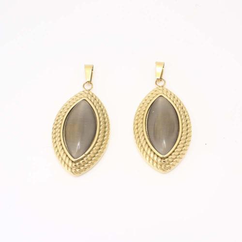 Edelstahl Schmuck Anhänger, 304 Edelstahl, mit Katzenauge, DIY, goldfarben, verkauft von PC