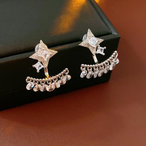 Brass Drop Earring, silver color plated, micro pave cubic zirconia & for woman, 20x25mm, Sold By Pair