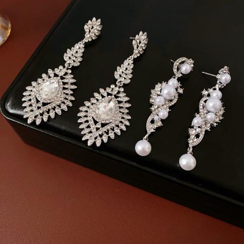 Tibetan Style Drop Earring, with Plastic Pearl, silver color plated, different styles for choice & for woman & with rhinestone, Sold By Pair