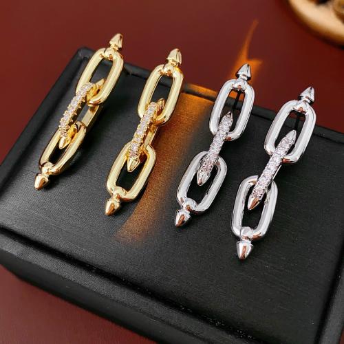 Brass Drop Earring, Geometrical Pattern, plated, for woman & with rhinestone & hollow, more colors for choice, 8x39mm, Sold By Pair