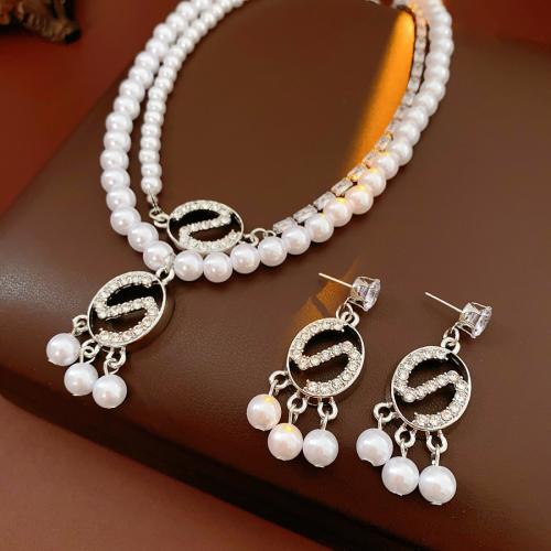 Tibetan Style Jewelry Set, with Plastic Pearl, silver color plated, different styles for choice & for woman & with rhinestone, Sold By PC