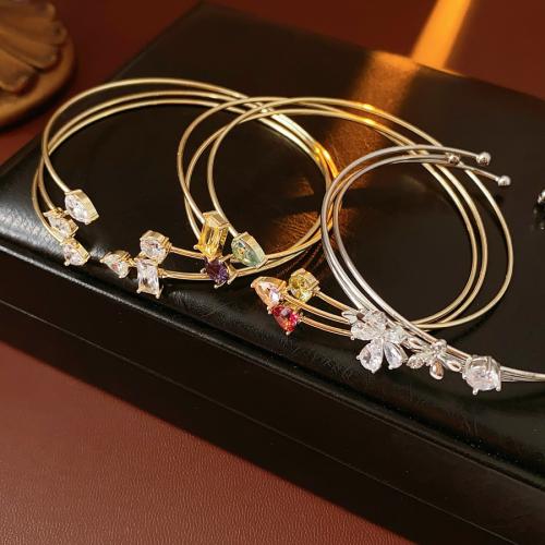 metal Brazalete, chapado, tres capas & micro arcilla de zirconia cúbica & para mujer, más colores para la opción, diámetro interior:aproximado 65mm, Vendido por UD