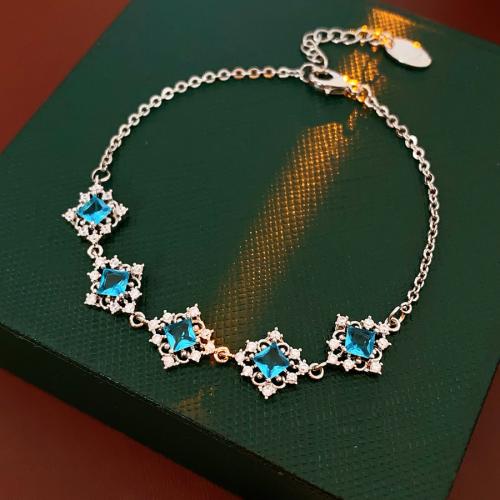 Brass Bracelet, Geometrical Pattern, silver color plated, micro pave cubic zirconia & for woman, Length:Approx 8.7 Inch, Sold By PC