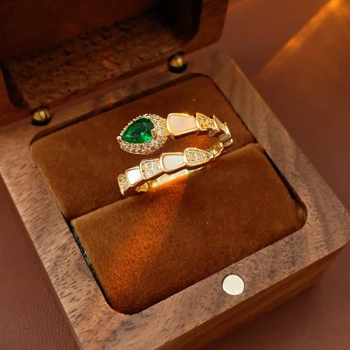 metal Anillo de dedo Cuff, con resina, Serpiente, chapado en color dorado, micro arcilla de zirconia cúbica & para mujer, tamaño:6-8, Vendido por UD