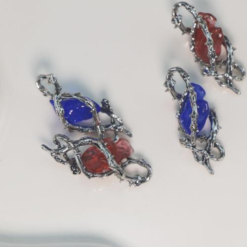 Gemstone Pendants Jewelry, Tibetan Style, with Gemstone, plated, DIY, more colors for choice, Sold By Set
