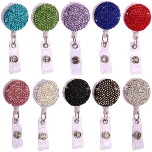 ABS Plastic Badge Holder, with Tibetan Style, Round, stretchable & Unisex & with rhinestone, more colors for choice, 80x32mm, Sold By PC