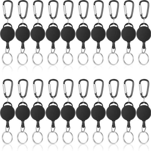 ABS Plastic Carabiner Key Ring, with Tibetan Style, stretchable & Unisex, black, 60x32mm, Sold By PC