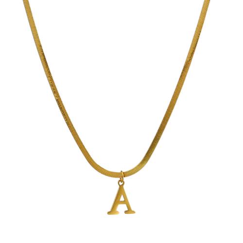 Titanium Steel Necklace, with 2inch extender chain, Alphabet Letter, gold color plated, snake chain & different styles for choice & for woman, Length:Approx 15.4 Inch, Sold By PC