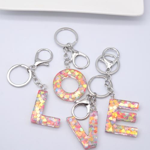 Resin Key Clasp, with Sequins & Tibetan Style, Alphabet Letter, Unisex & different styles for choice & epoxy gel, 45x40mm, Sold By PC
