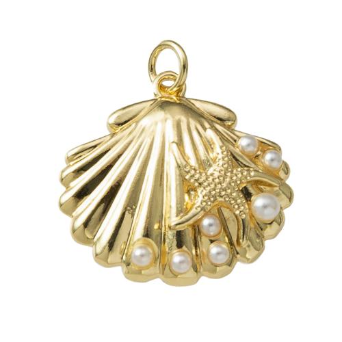 Brass Jewelry Pendants, with Plastic Pearl, Shell, plated, fashion jewelry, golden, nickel, lead & cadmium free, 21.10x4.30x23mm, Sold By PC