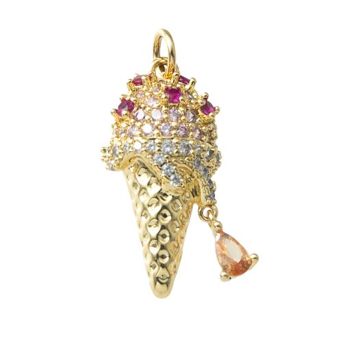 Cubic Zirconia Micro Pave Brass Pendant, Ice Cream, plated, fashion jewelry & micro pave cubic zirconia, more colors for choice, nickel, lead & cadmium free, 12x6.35x28.10mm, Sold By PC