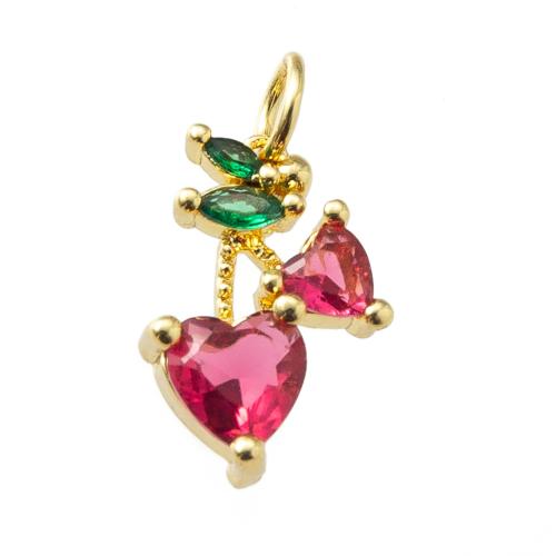 Cubic Zirconia Micro Pave Brass Pendant, plated, fashion jewelry & micro pave cubic zirconia, red, nickel, lead & cadmium free, 10.70x4.80x19.30mm, Sold By PC