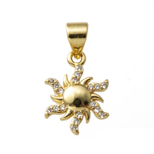 Cubic Zirconia Micro Pave Brass Pendant, Sun, plated, fashion jewelry & micro pave cubic zirconia, golden, nickel, lead & cadmium free, 10.66x2.25x19mm, Sold By PC