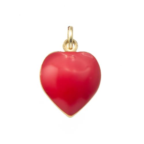 Brass Heart Pendants, plated, fashion jewelry & enamel, red, nickel, lead & cadmium free, 10.60x6.40x17.50mm, Sold By PC