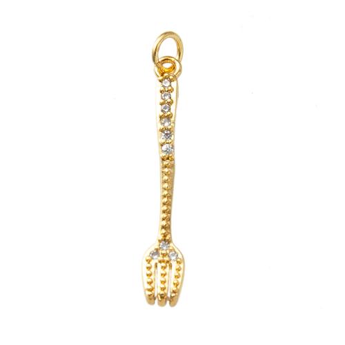 Cubic Zirconia Micro Pave Brass Pendant, Fork, plated, fashion jewelry & micro pave cubic zirconia, gold, nickel, lead & cadmium free, 3.90x1.80x26.80mm, Sold By PC