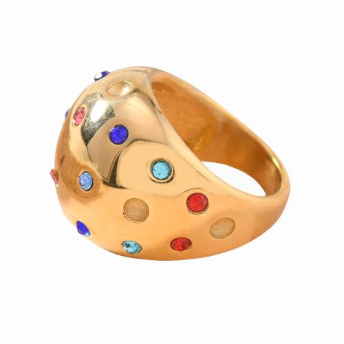 Rhinestone Stainless Steel Finger Ring, 304 Stainless Steel, plated, fashion jewelry & for woman & with rhinestone, golden, US Ring Size:8, Sold By PC