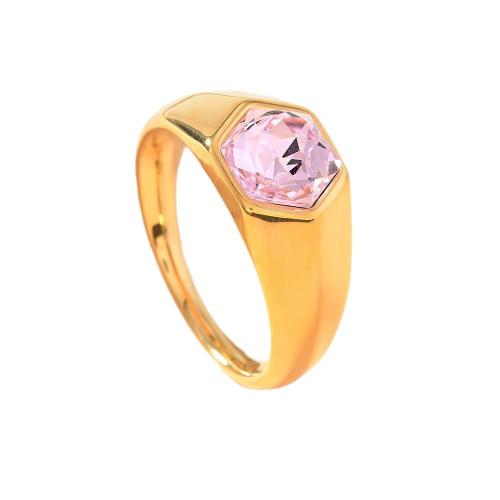 Rhinestone-Edelstahl -Finger-Ring, 304 Edelstahl, goldfarben plattiert, unisex & verschiedene Größen vorhanden & mit Strass, keine, verkauft von PC