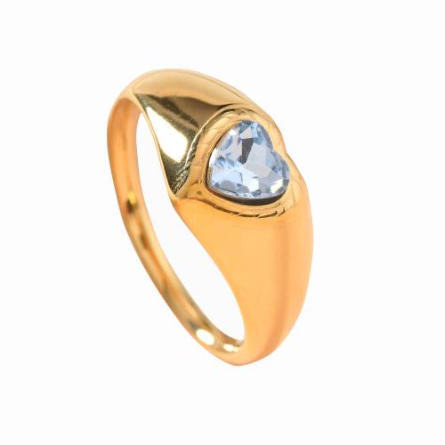 Rhinestone Stainless Steel Finger Ring, 304 Stainless Steel, gold color plated, different size for choice & for woman & with rhinestone, more colors for choice, Sold By PC