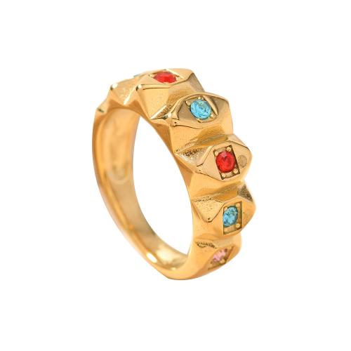 Rhinestone Stainless Steel Finger Ring, 304 Stainless Steel, plated, fashion jewelry & for woman & with rhinestone, golden, Sold By PC