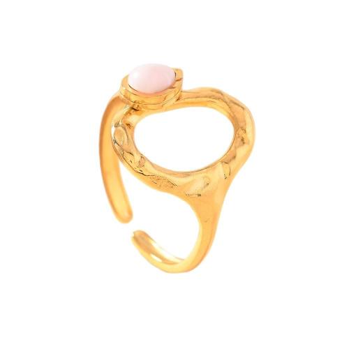 Stainless Steel Finger Ring, 304 Stainless Steel, with Natural Stone, plated, fashion jewelry & for woman & hollow, golden, Sold By PC
