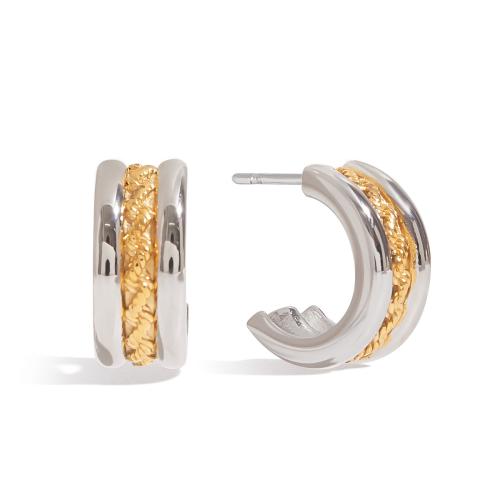 Stainless Steel Stud Earrings, 304 Stainless Steel, plated, fashion jewelry & for woman & two tone, Sold By Pair