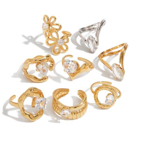 Zirkonia Edelstahl-Finger- Ring, 304 Edelstahl, 18K vergoldet, verschiedene Stile für Wahl & Micro pave Zirkonia & für Frau, verkauft von Paar
