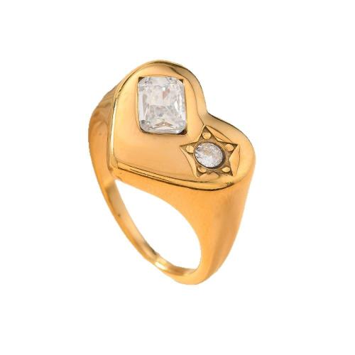 Rhinestone Stainless Steel Finger Ring, 304 Stainless Steel, plated, different size for choice & for woman & with rhinestone, golden, Sold By PC