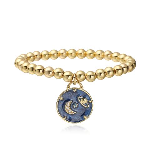 Brass Bracelet & Bangle, with Plastic Pearl, plated, fashion jewelry & micro pave cubic zirconia & enamel, golden, nickel, lead & cadmium free, Sold By PC