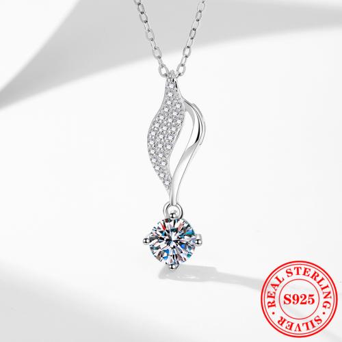 925 Sterling Silver Necklace, with 2inch extender chain, Leaf, platinum plated, different materials for choice & micro pave cubic zirconia & for woman, Length:Approx 15.7 Inch, Sold By PC