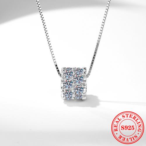925 Sterling Silver Necklace, with Moissanite, with 2inch extender chain, platinum plated, fashion jewelry & for woman, Length:Approx 15.7 Inch, Sold By PC