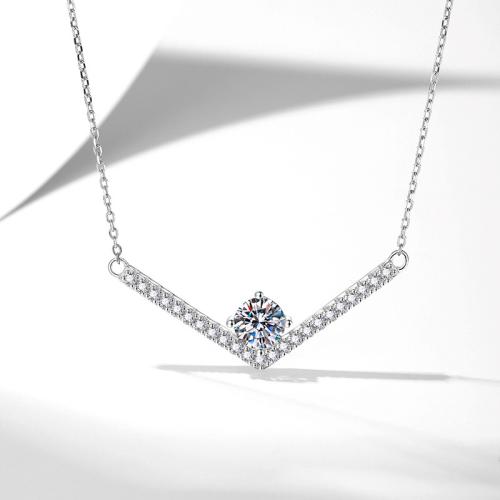 925 Sterling Silver Necklace, with 2inch extender chain, Letter V, platinum plated, different materials for choice & micro pave cubic zirconia & for woman, Length:Approx 15.7 Inch, Sold By PC