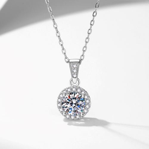 925 Sterling Silver Necklace, with 2inch extender chain, Round, platinum plated, different materials for choice & micro pave cubic zirconia & for woman, Length:Approx 15.7 Inch, Sold By PC