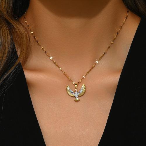 Partículas de acero collar, con metal, con 2.4inch extender cadena, Águila, chapado, micro arcilla de zirconia cúbica & para mujer, más colores para la opción, longitud:aproximado 15.4 Inch, Vendido por UD