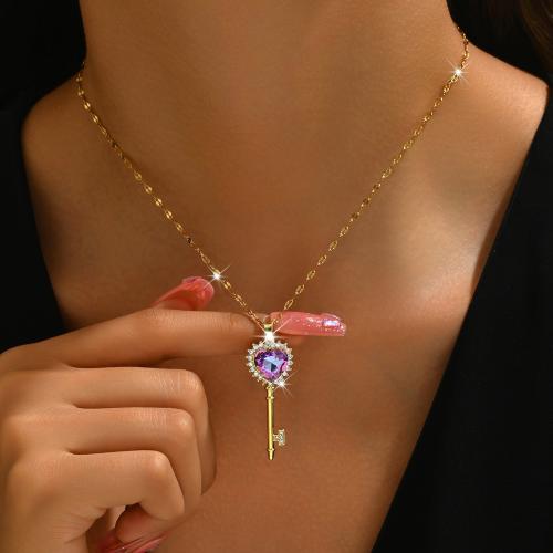 Titanium Steel Necklace, with 2.4inch extender chain, Key, plated, different styles for choice & for woman & with rhinestone, Length:Approx 15.4 Inch, Sold By PC