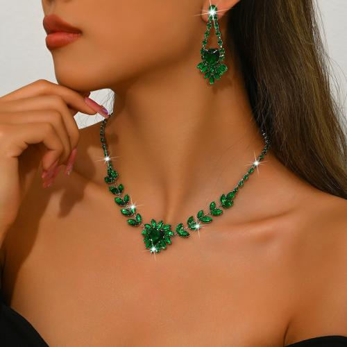 Brass Jewelry Set, earring & necklace, plated, 2 pieces & micro pave cubic zirconia & for woman, more colors for choice, Sold By Set