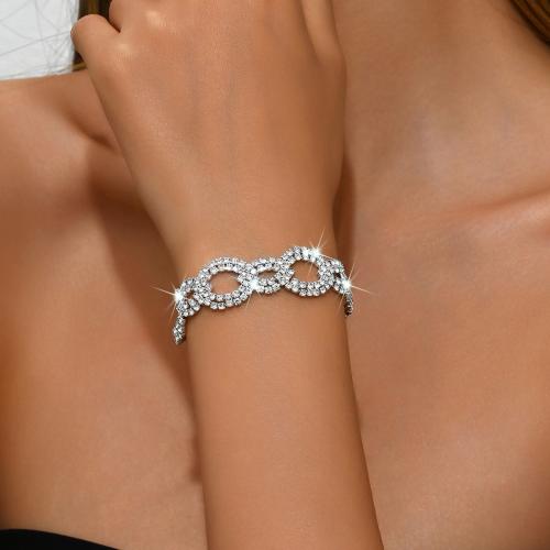 Brass Bracelet, Geometrical Pattern, silver color plated, for woman & with rhinestone, Length:Approx 7.3 Inch, Sold By PC