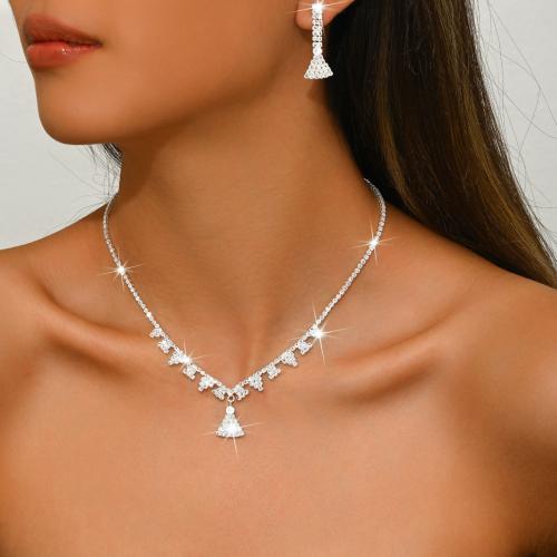 Brass Jewelry Set, earring & necklace, plated, 2 pieces & micro pave cubic zirconia & for woman, more colors for choice, Sold By Set