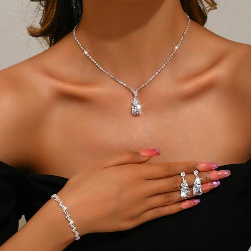 Brass Jewelry Set, plated, different styles for choice & micro pave cubic zirconia & for woman, Sold By Set