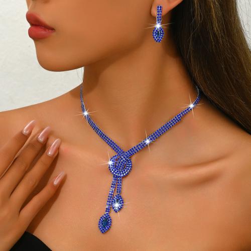 Brass Jewelry Set, earring & necklace, plated, 2 pieces & micro pave cubic zirconia & for woman, more colors for choice, Sold By Set