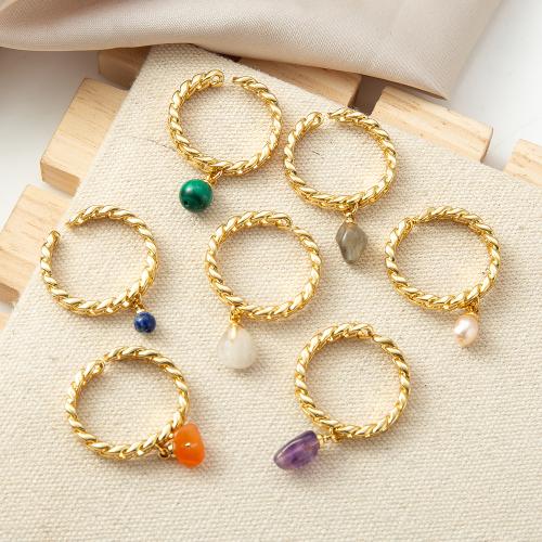 Brass Finger Ring, with Gemstone & Freshwater Pearl, plated, fashion jewelry, more colors for choice, nickel, lead & cadmium free, 21.25x5.30x31.20mm, Sold By PC