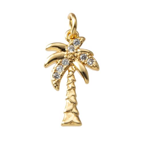 Befestigter Zirkonia Messing Anhänger, Palm Tree, plattiert, Modeschmuck & Micro pave Zirkonia, goldfarben, frei von Nickel, Blei & Kadmium, 10.85x1.90x22.30mm, verkauft von PC