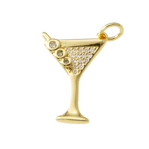 Befestigter Zirkonia Messing Anhänger, Tasse, plattiert, Modeschmuck & Micro pave Zirkonia, goldfarben, frei von Nickel, Blei & Kadmium, 13.10x2.20x22.20mm, verkauft von PC