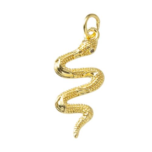 Befestigter Zirkonia Messing Anhänger, Schlange, plattiert, Modeschmuck & Micro pave Zirkonia, goldfarben, frei von Nickel, Blei & Kadmium, 9.88x2.25x26.10mm, verkauft von PC