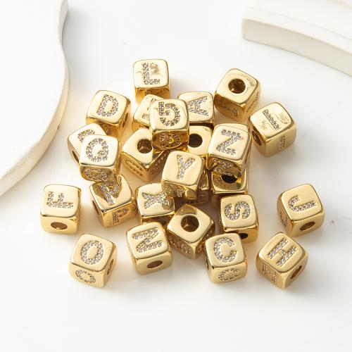 Cubic Zirconia Micro Pave Brass Beads, plated, DIY & micro pave cubic zirconia, golden, nickel, lead & cadmium free, 9.20x9.10x9.10mm, Sold By PC