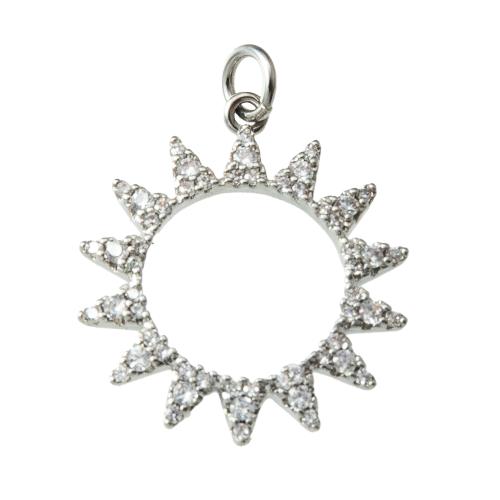 Pendentif zircon cubique, laiton, soleil, Placage, bijoux de mode & pavé de micro zircon, argent, protéger l'environnement, sans nickel, plomb et cadmium, 21.20x2.30x27.20mm, Vendu par PC